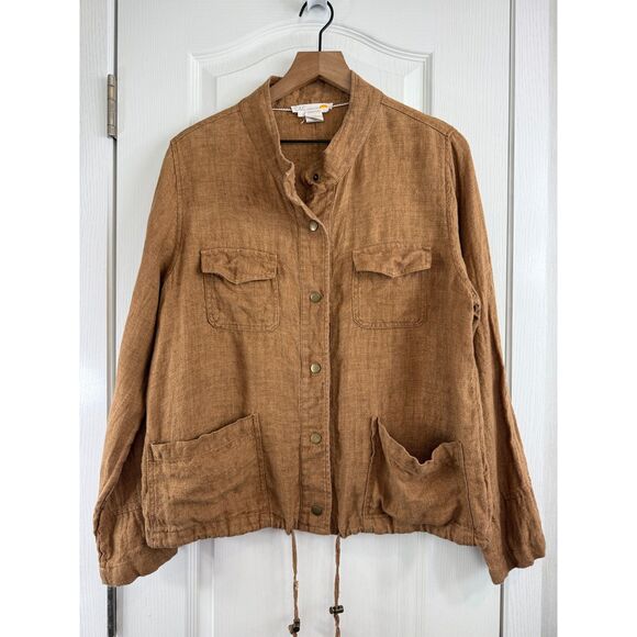 C & C California Women's Brown 100% Linen Utility Jacket Size L Large - Picture 1 of 12